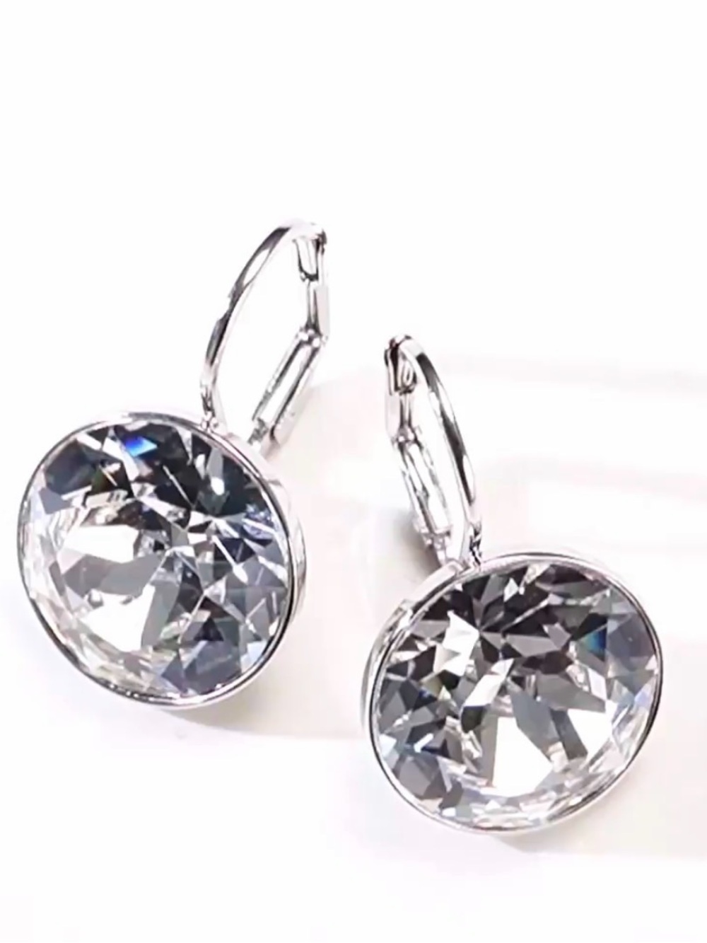 Swarovski Round Clear Crystal Drop Earrings with Silver Leverbacks